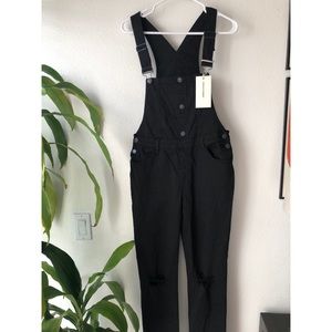 Black denim overalls